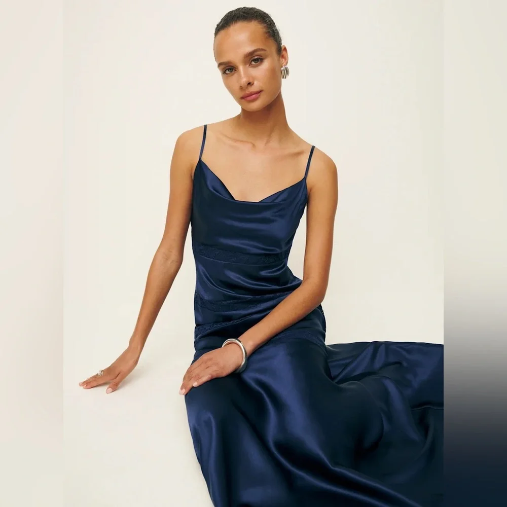 riah silk dress Reformation | Dresses | Nwt Reformation Riah Navy Silk Dress